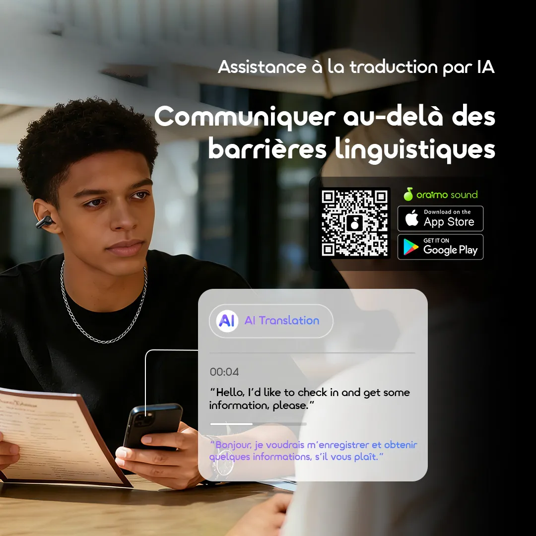 Oraimo OpenSnap N2 OPN-374N — Écouteurs Open Ear | Bluetooth 6.0 | Traduction IA | 26 h avec boîtier | Livraison Gabon | Kadmarket